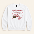 White Cup of Ambition embroidered sweatshirt, neatly arranged on a warm ivory studio background