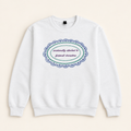 White Emotionally Attached to Fictional Characters embroidered sweatshirt, neatly arranged on a warm ivory studio background