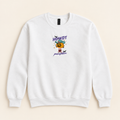 White Howdy Pumpkin embroidered sweatshirt, neatly arranged on a warm ivory studio background